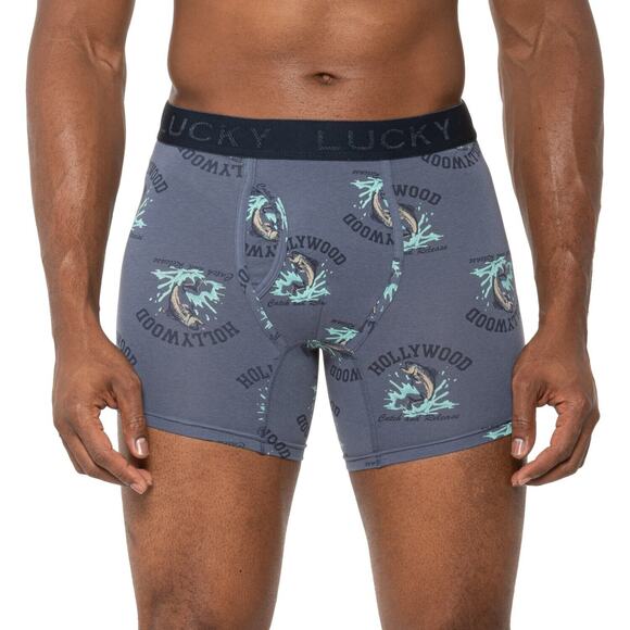 Lucky Brand 3 Pack Men Stretch Cotton Boxer Briefs with Fly Pouch Sz L Blue NEW - Picture 1 of 16